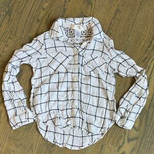 Girls White Windowpane Button-Down Shirt with Lace Back